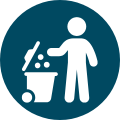 An icon linking you to the Solid and Hazardous Waste webpage when clicked on. It is an image of a stick figure throwing away items into a garbage can.