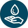 An icon linking you to the Water Pollution Identification and Correction webpage when clicked on. It is an image of a hand holding a drop of water.