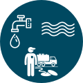 An icon that will link you to the Drinking Water and Onsite Sewage webpage when clicked on. It is an image of a water faucet, water, and a stick figure pumping out a septic system.
