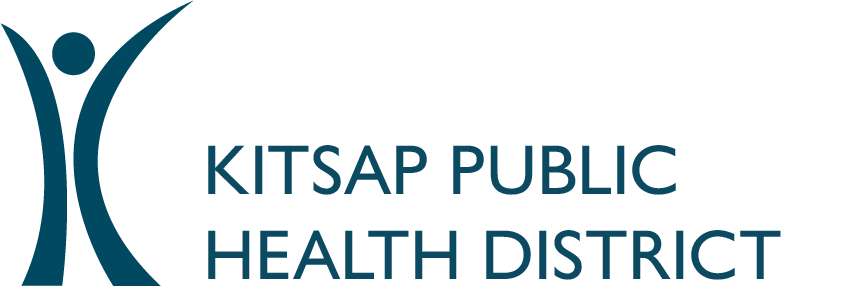 Kitsap Public Health District logo: a stick figure person that represents the "K" in Kitsap in a dark green-blue color.