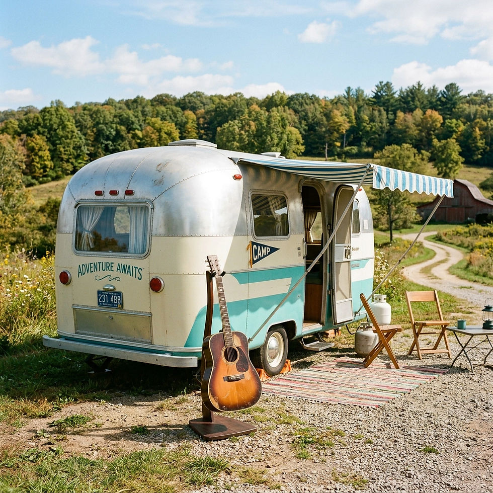 Vintage camper setup showing campsite vs tent site differences
