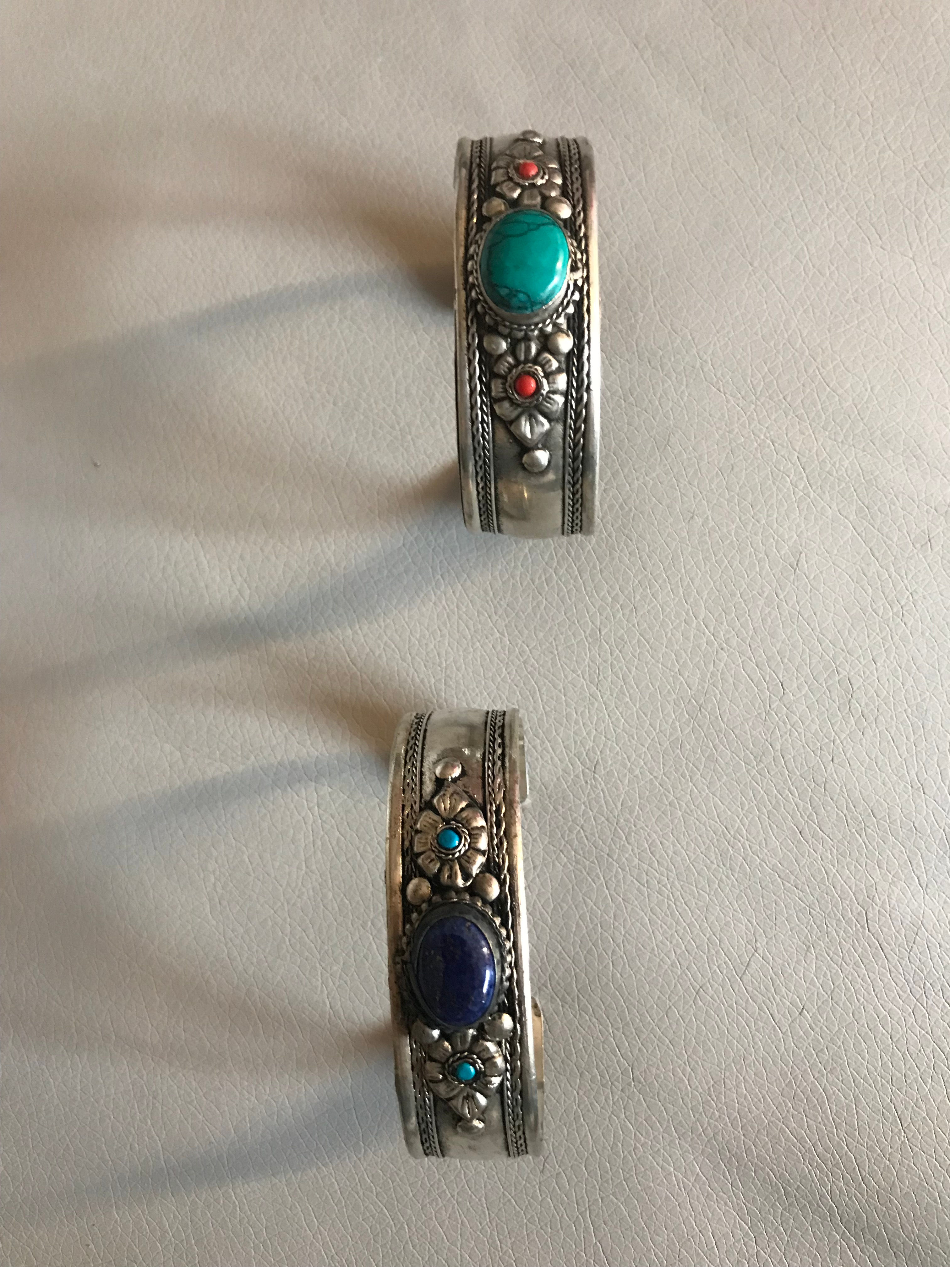 Manchette argent et pierres tibet