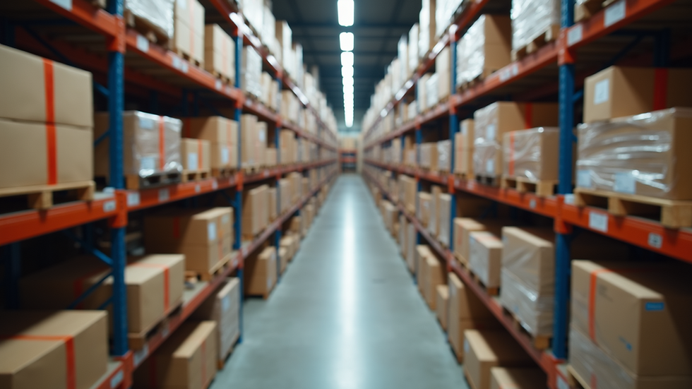 High angle view of a warehouse with packaged products ready for shipment