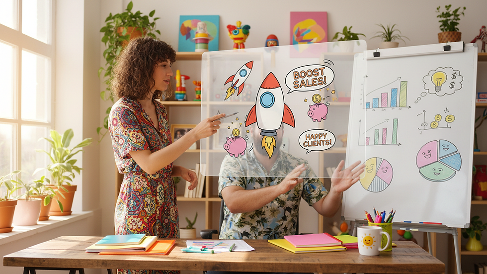 Eye-level view of a small business owner discussing sales strategies with a coach