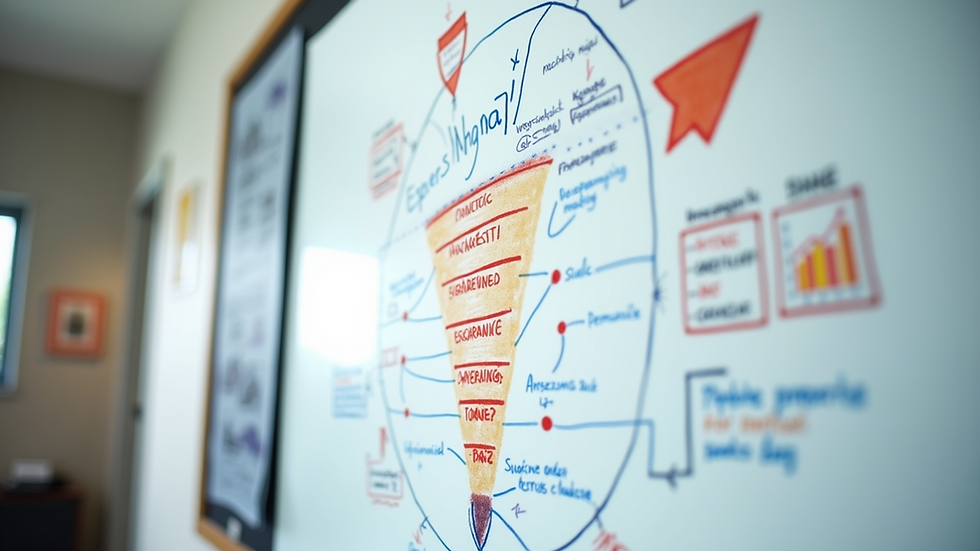 Eye-level view of a digital marketing funnel diagram on a whiteboard