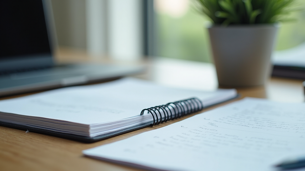 Close-up view of a sales training workbook and notes on a desk