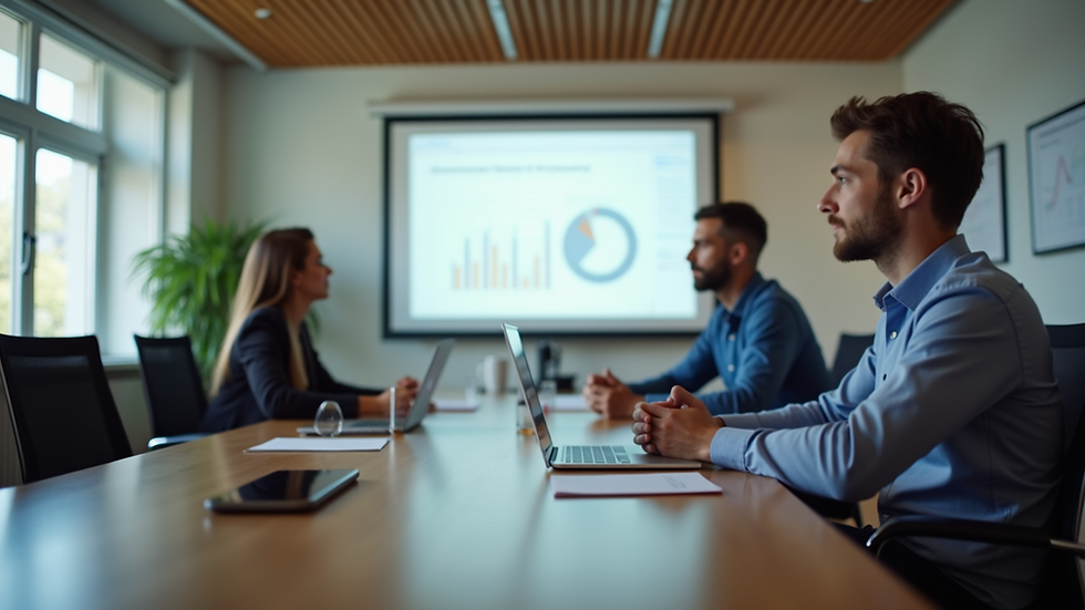 Wide angle view of a business training room