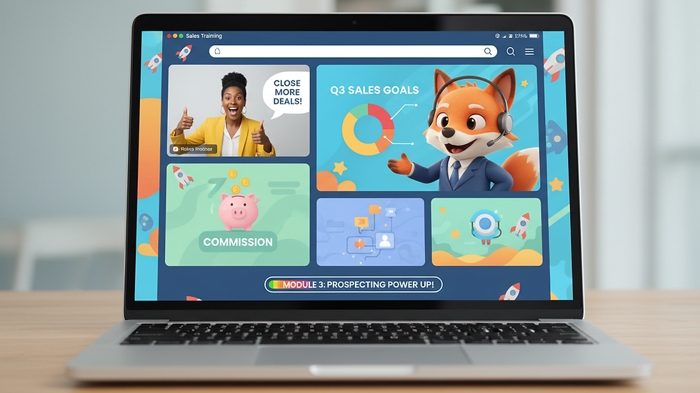 Close-up view of a laptop screen showing an online sales training session