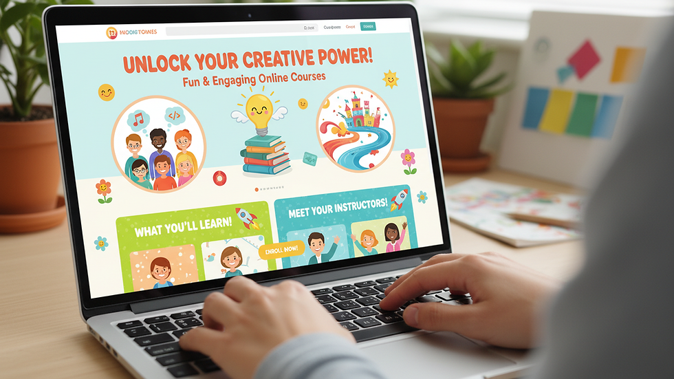 Close-up view of a person typing on a laptop with a course sales page open