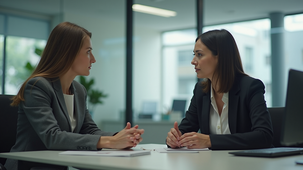 Eye-level view of a sales manager coaching a team member in an office