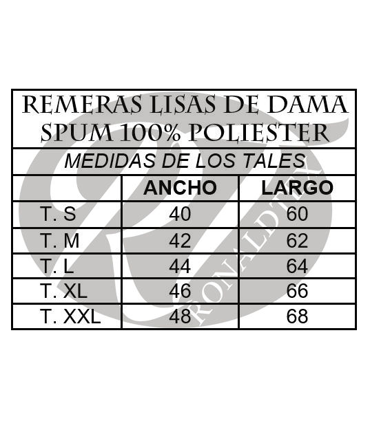 Remera manga corta lisa de mujer 100% poliéster Ideal para sublimar medidas de los talles
