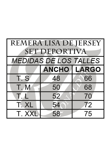 Remeras lisa de Jersey Set Deportivo medidas
