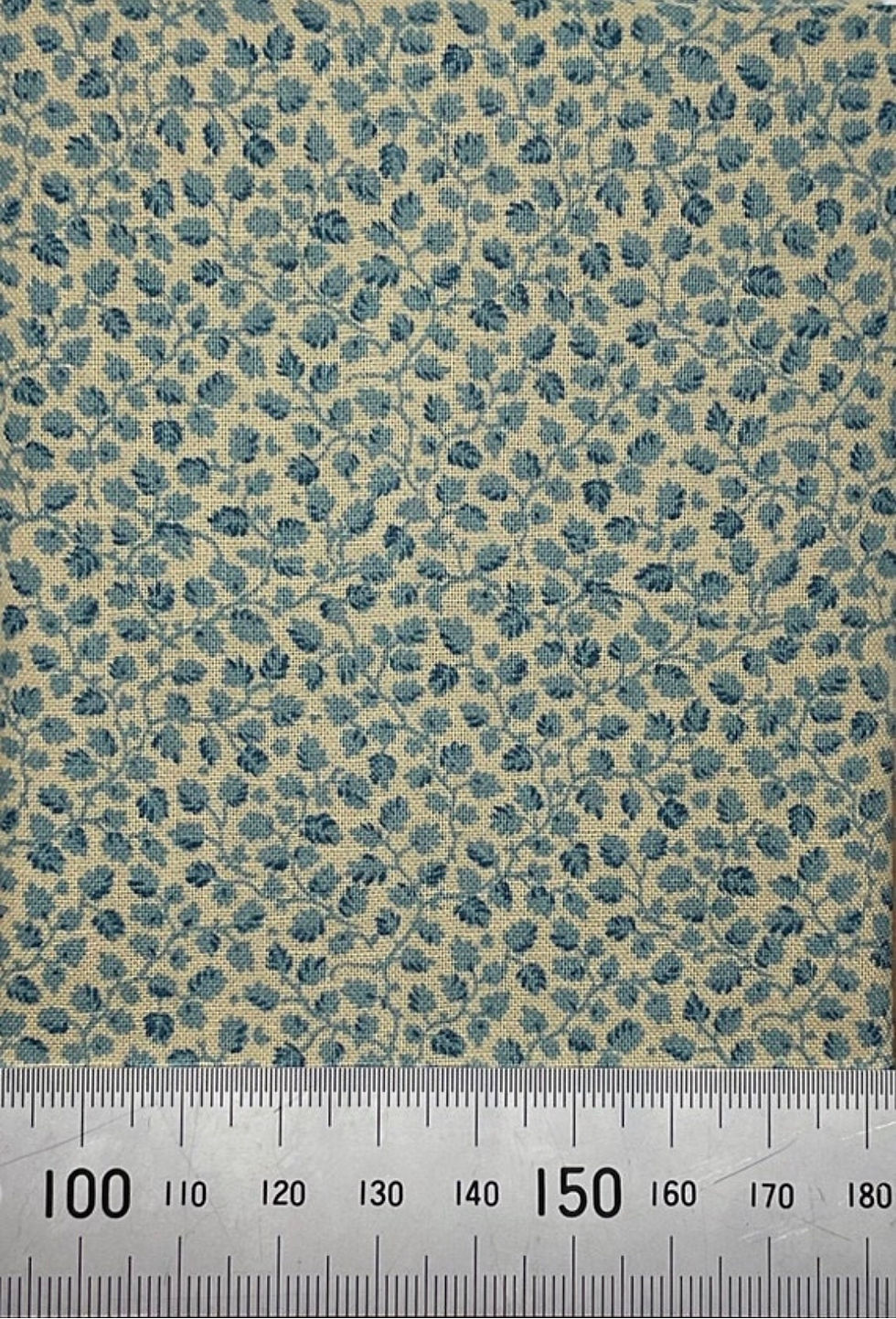 Blue Leaf Design on Beige Cotton