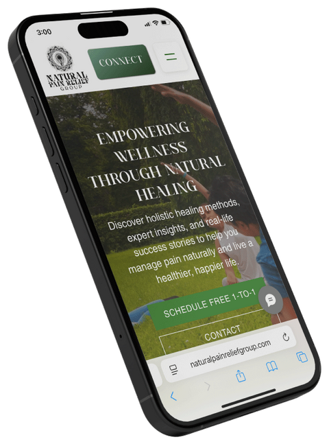 Holistic wellness company website design phone mockup