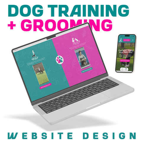 Pixel Pro dog training and dog grooming website design for Pawlish Up in Montgomery TX shown on desktop and mobile.