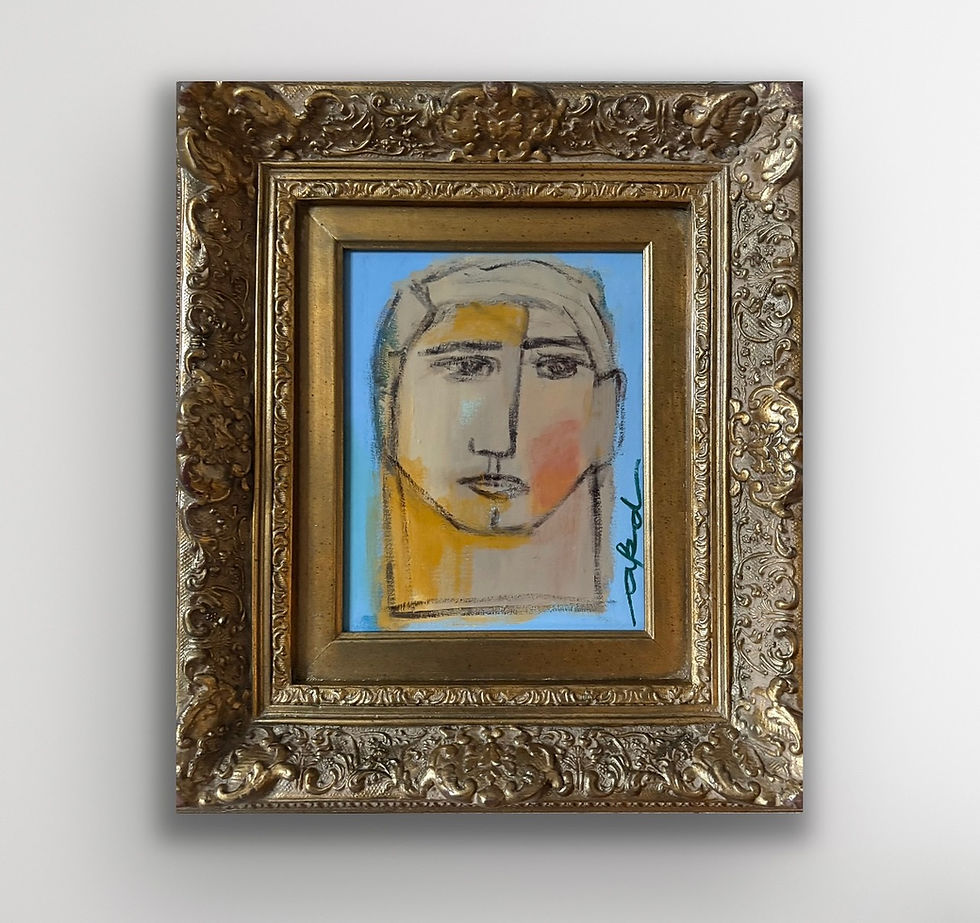 Winston - acrylic on wood panel framed in a deep antique gold frame by Alison Duncan