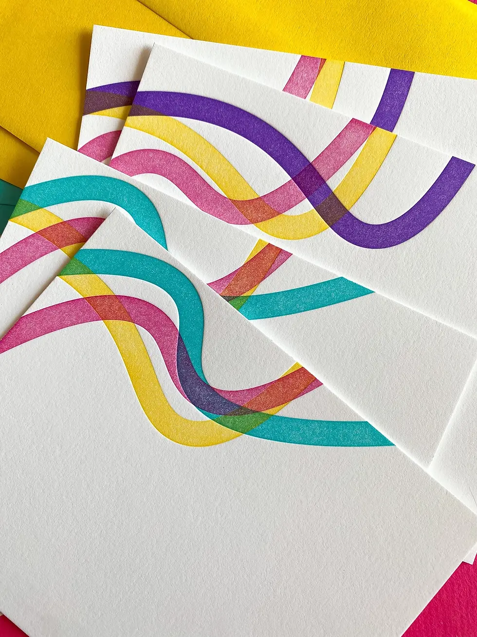 Bright Squiggly Letterpress Notecards
