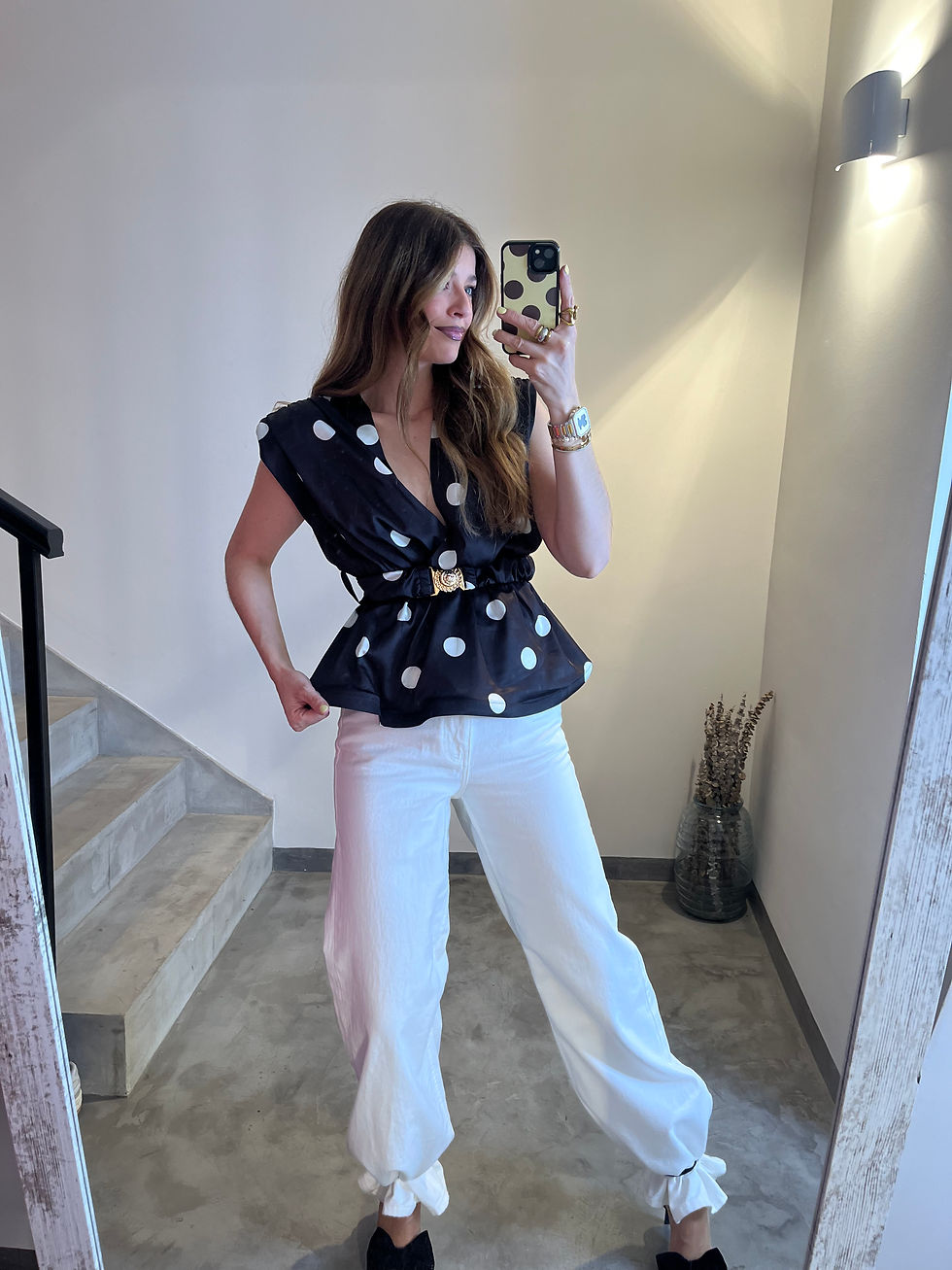 Miniatura: Blusa lunares hombreras