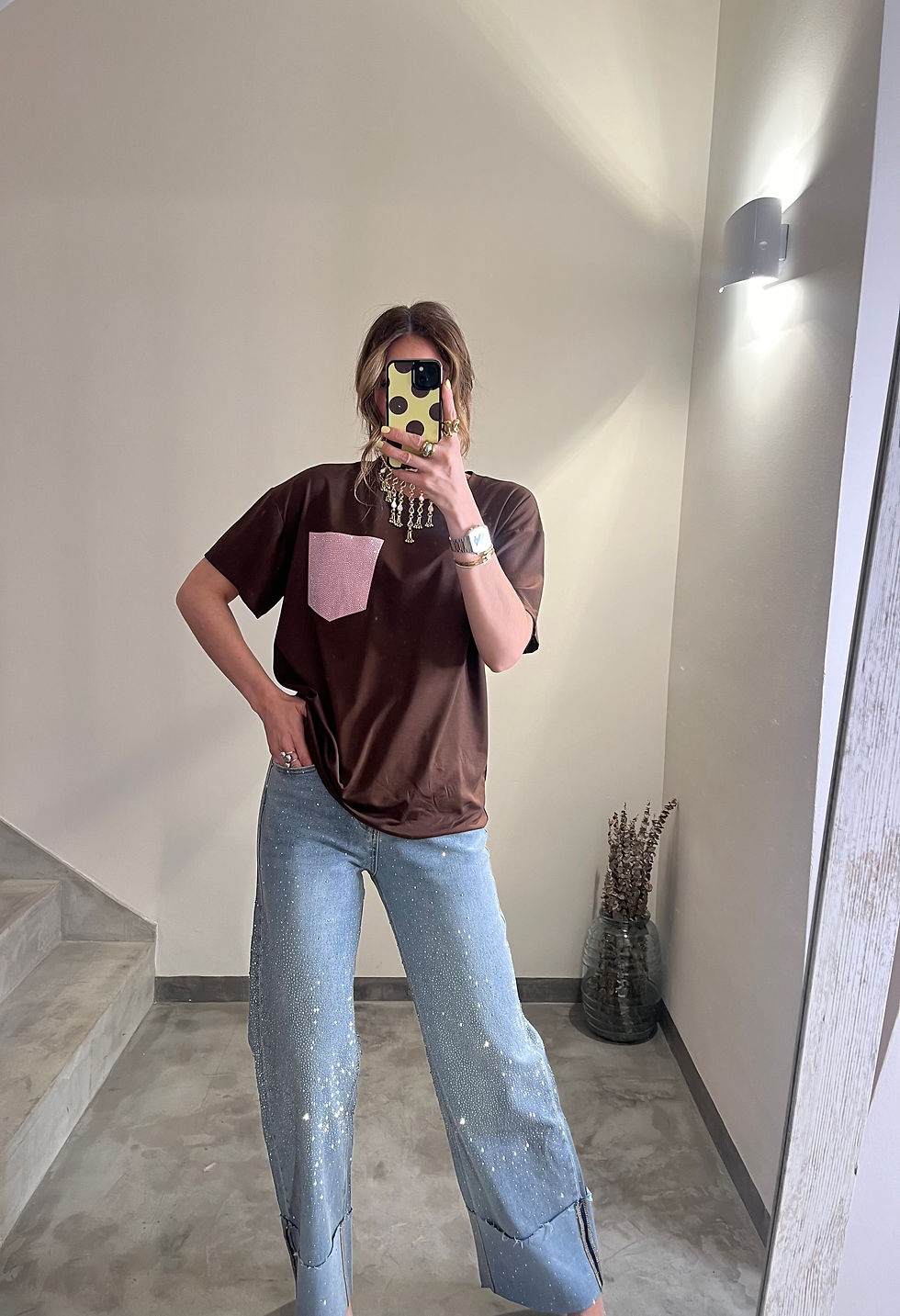 Miniatura: Camiseta bolsillo strass (Chocolate)