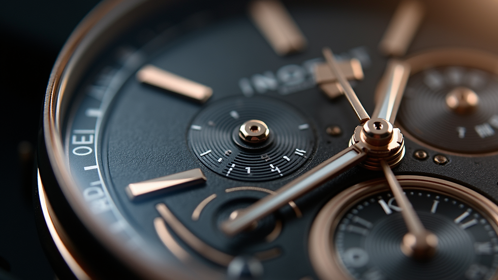 Close-up view of a luxury watch dial with intricate design details