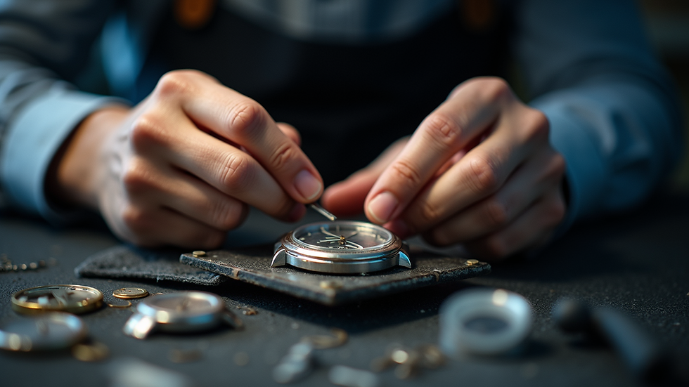 Eye-level view of a watchmaker assembling a custom watch