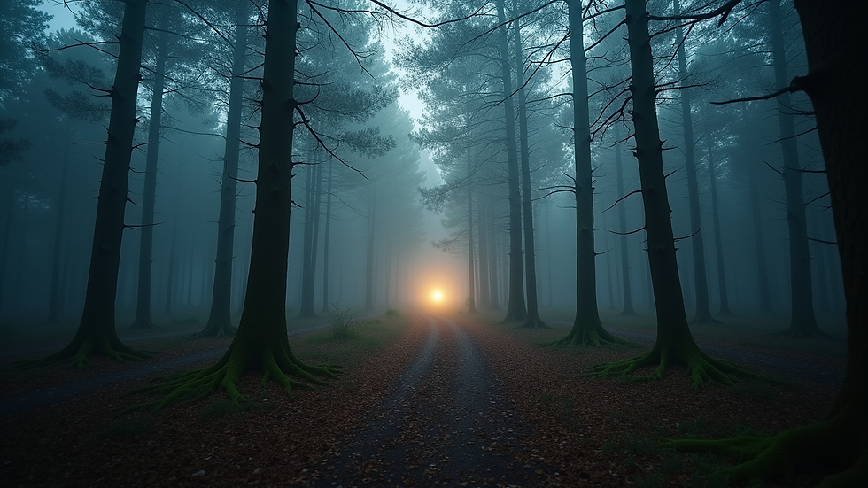 Eye-level view of a mystical forest with glowing trees