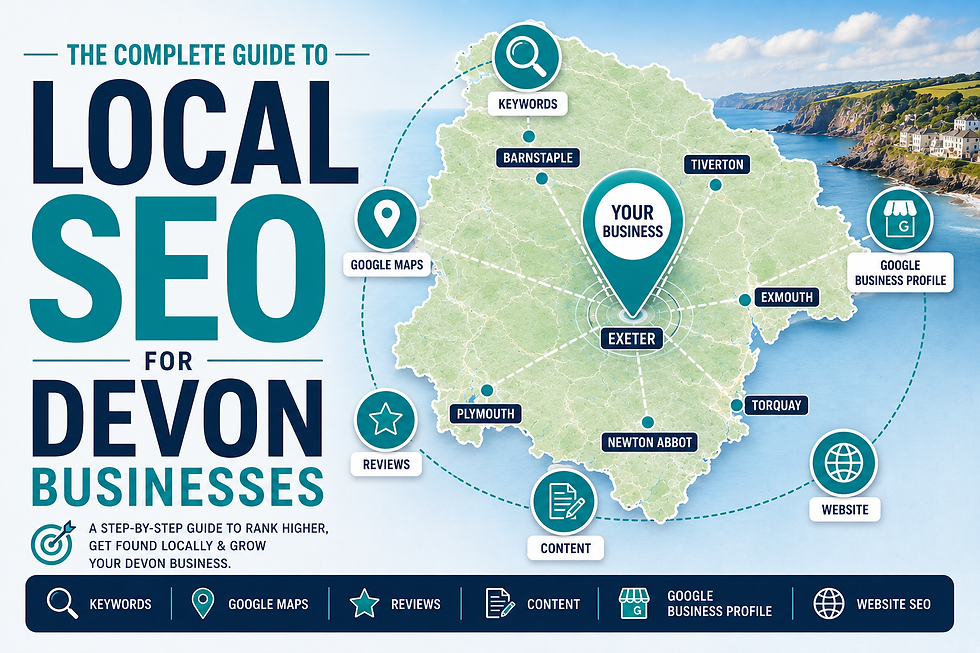 The Complete Guide To Local SEO For Devon Businesses showing Google Maps, local search and online visibility across Devon.