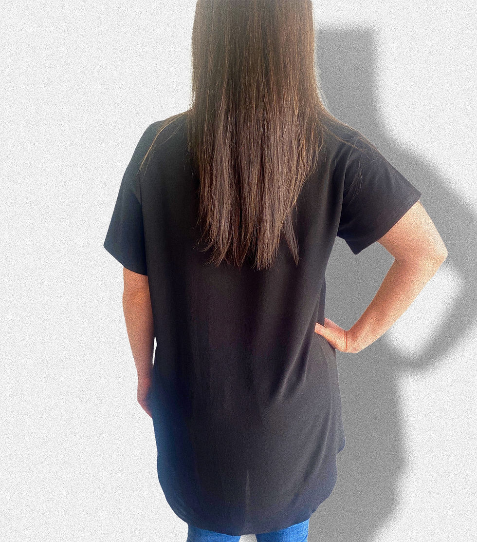 Thumbnail: Shaped hem T-shirt with organic cotton front and sheer back.