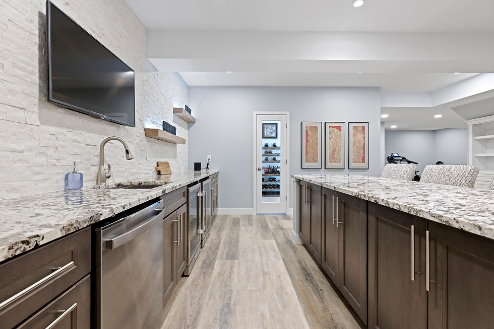 Newly remodeled wet bar with granite countertops