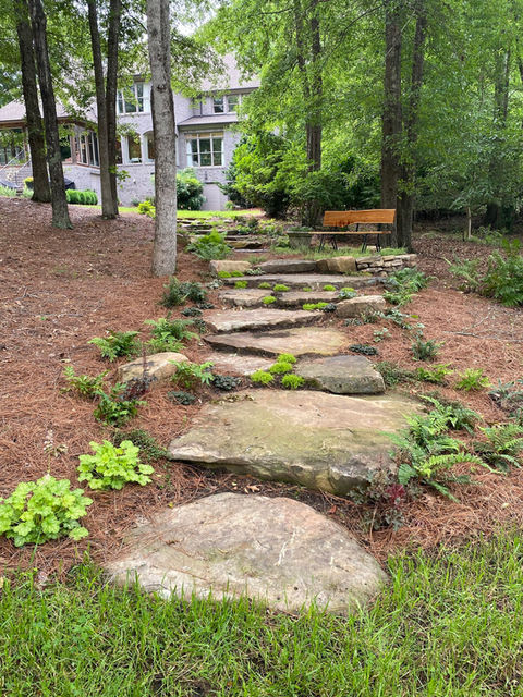 Landscaping near me with natural stone steps and yard improvement in Spartanburg SC