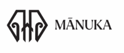 The Mānuka Charitable Trust trademark combines an image of a moko kauae (the traditional Māori tattoo worn by women on their chin) at left with MĀNUKA in capital letters at right. An alternative version does not use a macron over the first A in MANUKA.