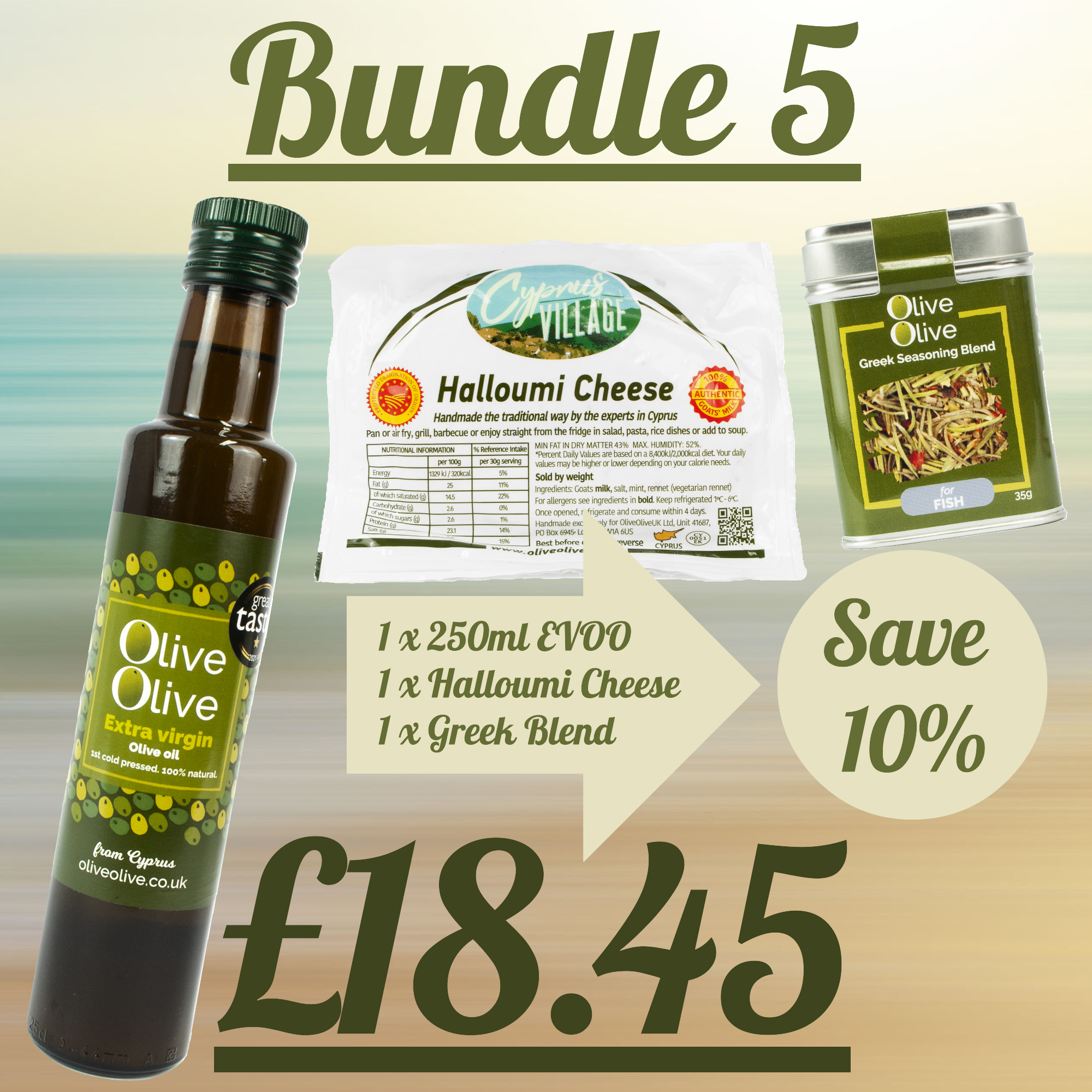 Bundle 5: 250ml EVOO, Greek Seasoning Blend and Halloumi Cheese Special Offer