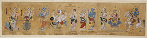 Painting of the 10 Primary Avatars of Vishnu, Andhra Pradesh, 19th century, India.