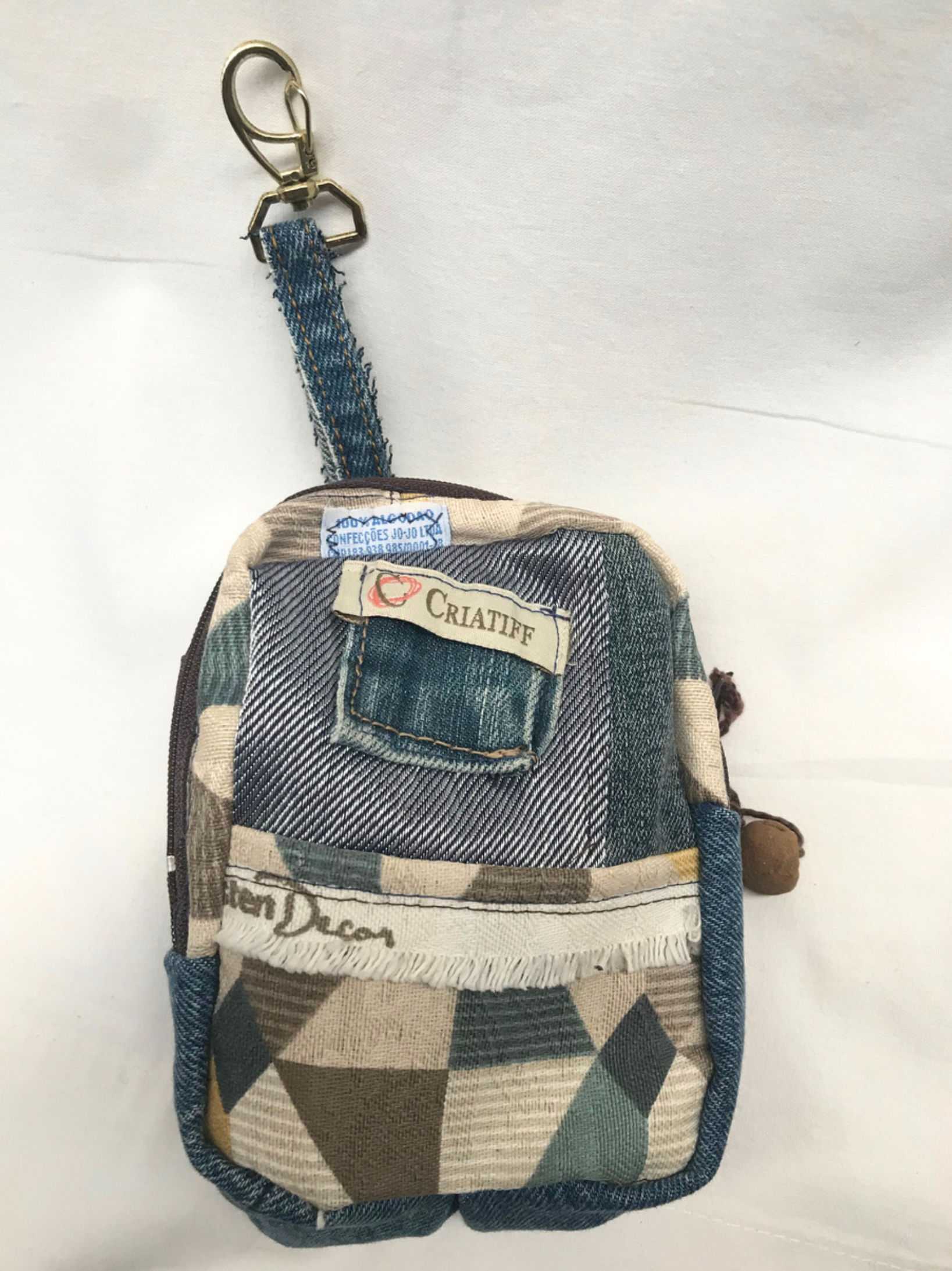 Chaveiro Mini Mochila Jeans e Estampado