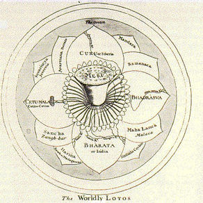 The Vedic conception of the world as a lotus flower, with Mt. Meru at the center