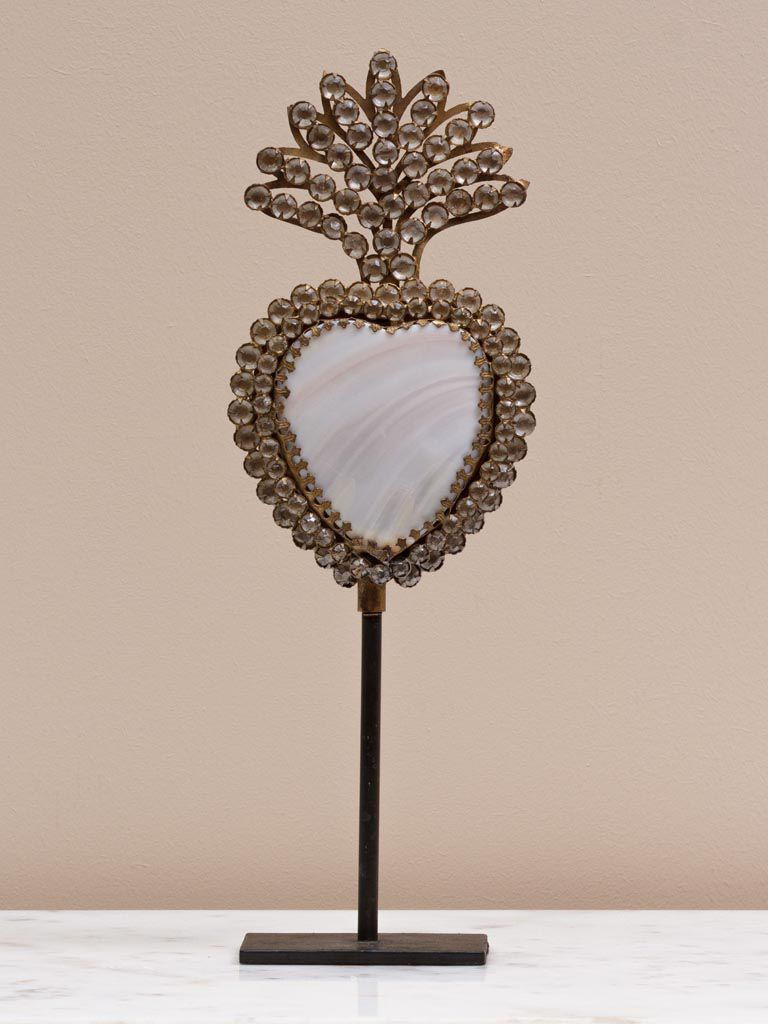 Cuore ex voto box con piede con cristalli di vetro e madreperla