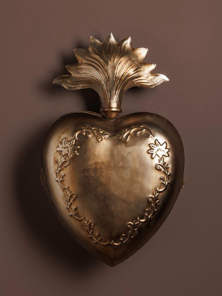 Miniatura: Cuore ex-voto box dorato grande con decoro