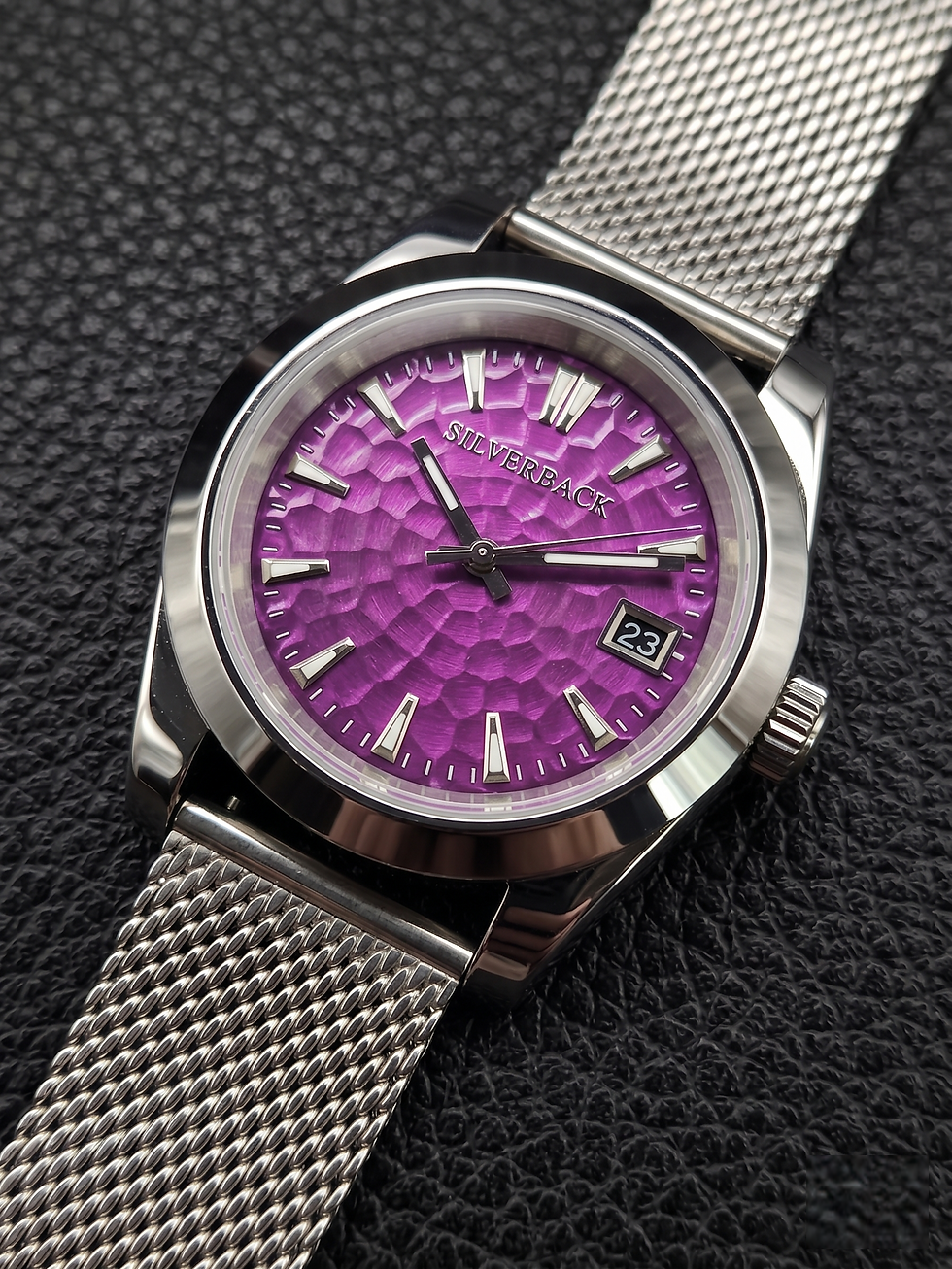 Thumbnail: Silverback "Purple Ripple"  40mm Automatic Watch, steel mesh strap