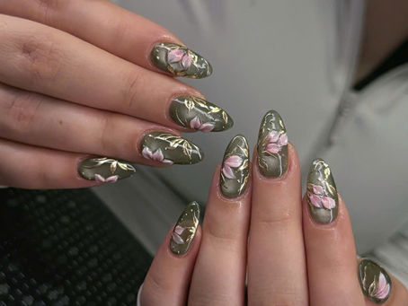  Elegant Floral Nail Art on a Jade Canvas