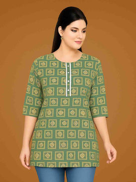 Stylish woman wearing floral kurti, trendy Indian wear delivered fast