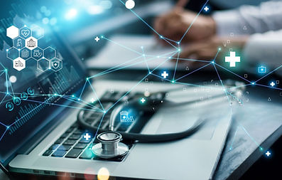 Stethoscope on laptop, digital health data
