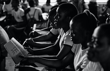 Students attentively reading in class