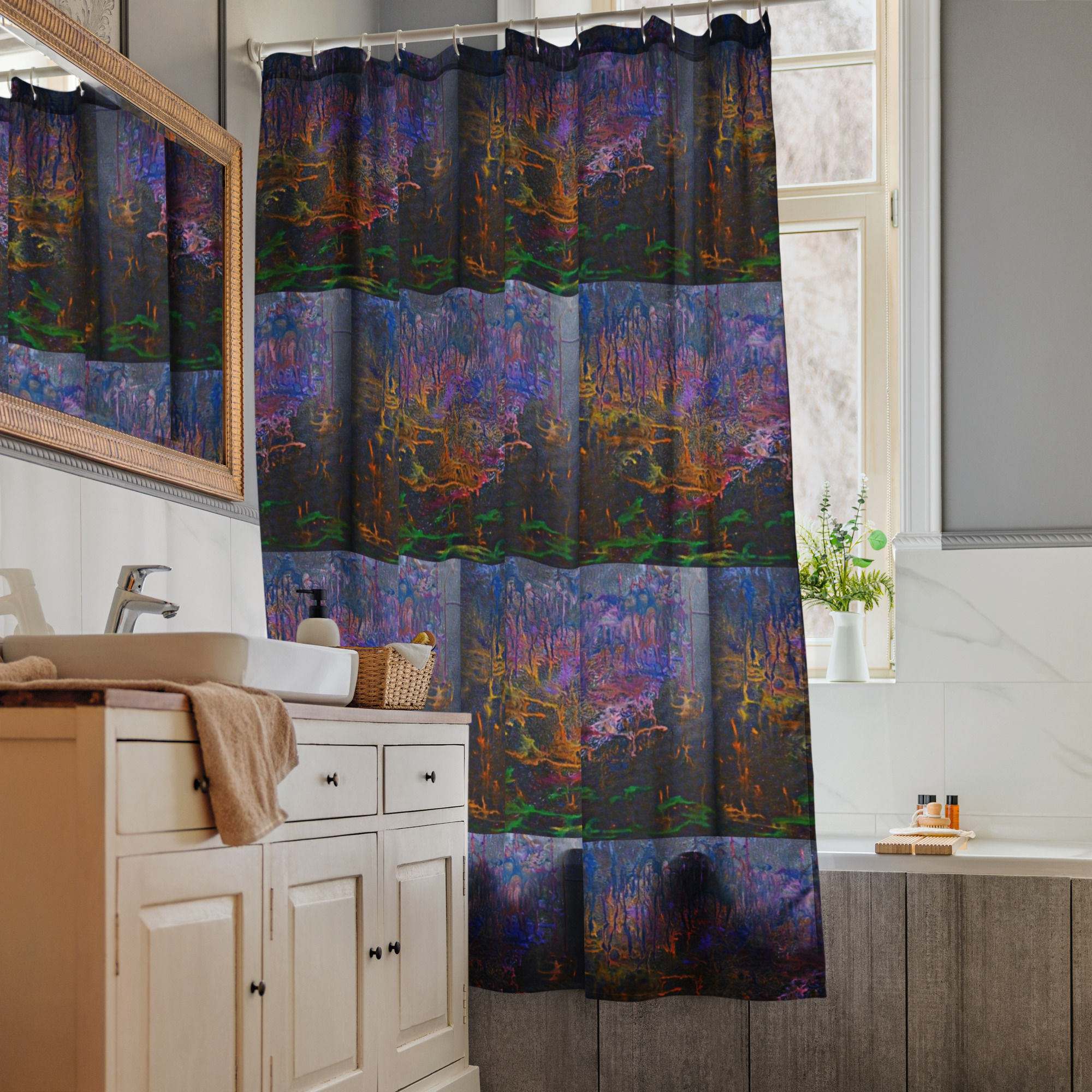 Midnight bloom Shower curtain