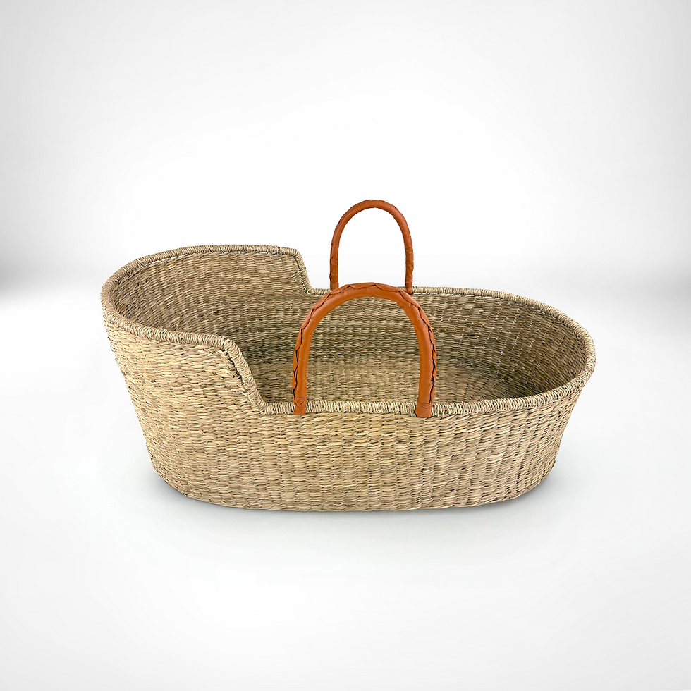Thumbnail: Moses Basket - Tan Leather Handles with Mattress - Plain