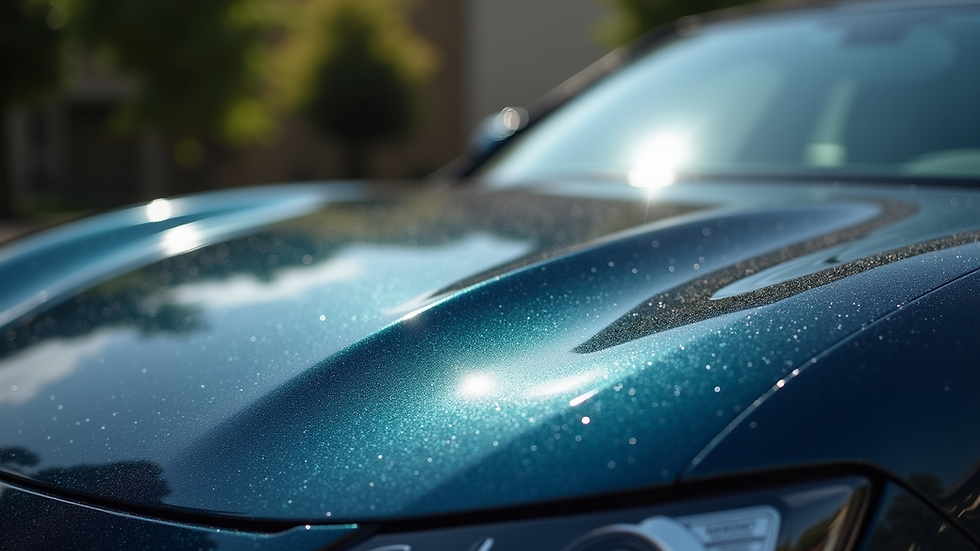 Close-up view of a shiny car hood with ceramic coating applied