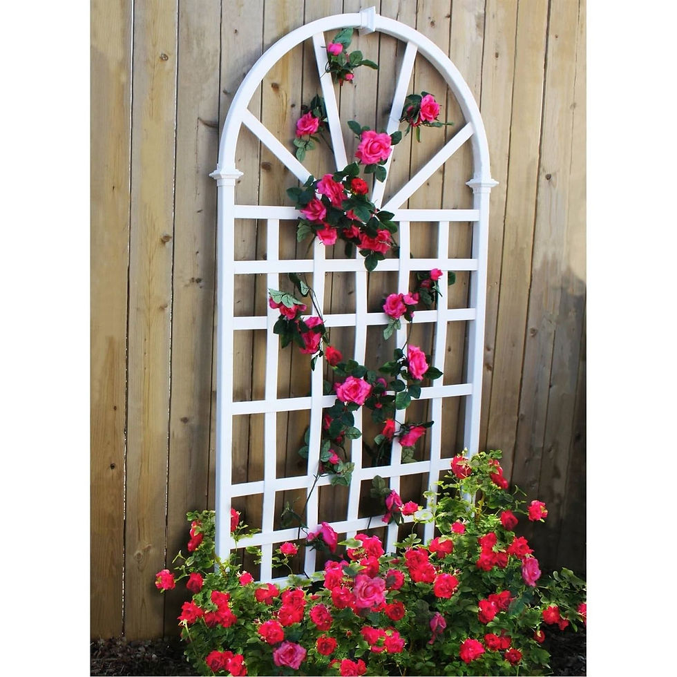 Thumbnail: 77-inch Outdoor White Vinyl Lattice Garden Trellis with Arched Top