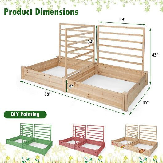 Thumbnail: Raised Garden Bed with 2 Planter Boxes and 3 Trellis-Natural