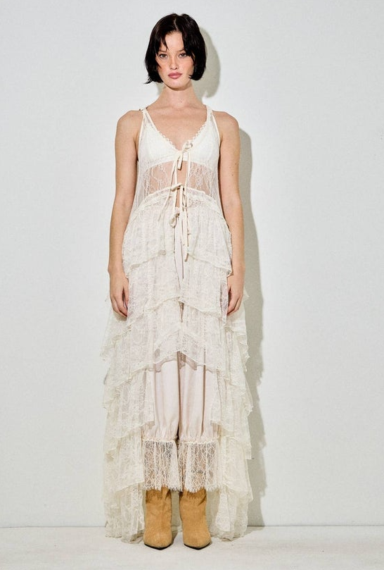 Cream Lace Ruffle Duster