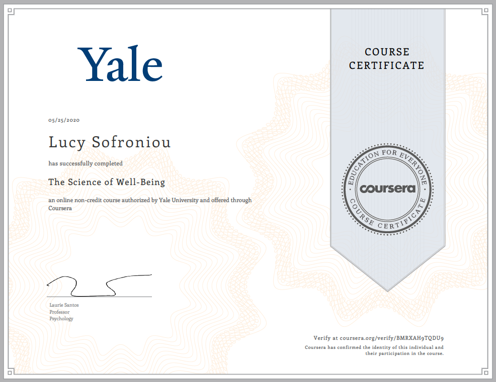 Yale Certificate