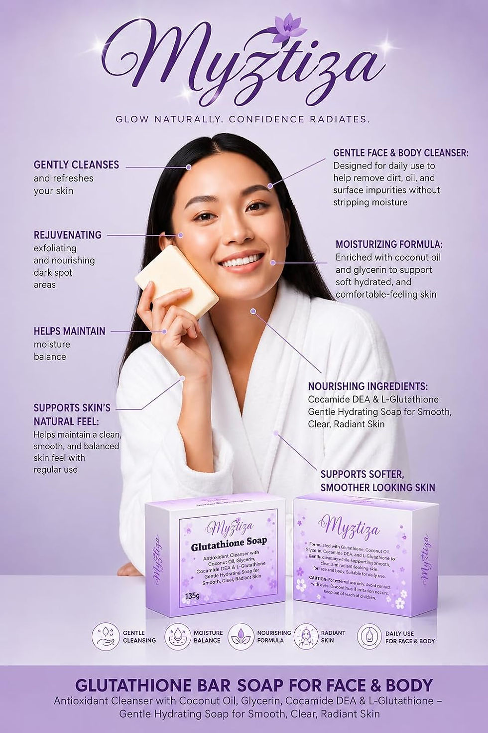 Thumbnail: Myztiza Glutathione Bar Soap for Face & Body  –  2 Pack 135g Each
